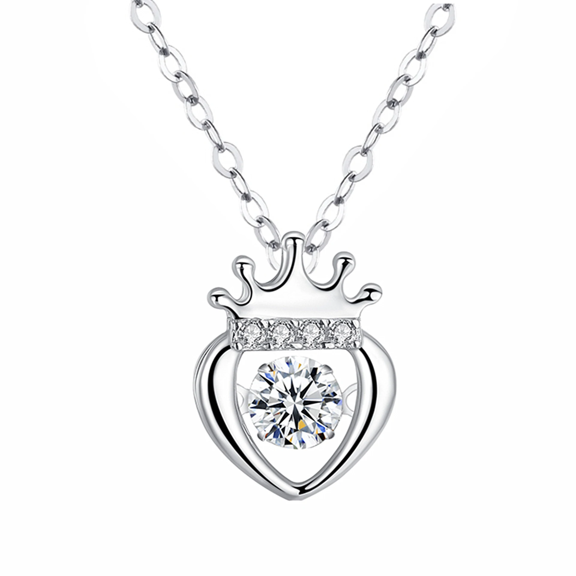 

925 Silver Necklace 4A CZ Crystal Wedding Princess Crown Pendant For Women Jewelry