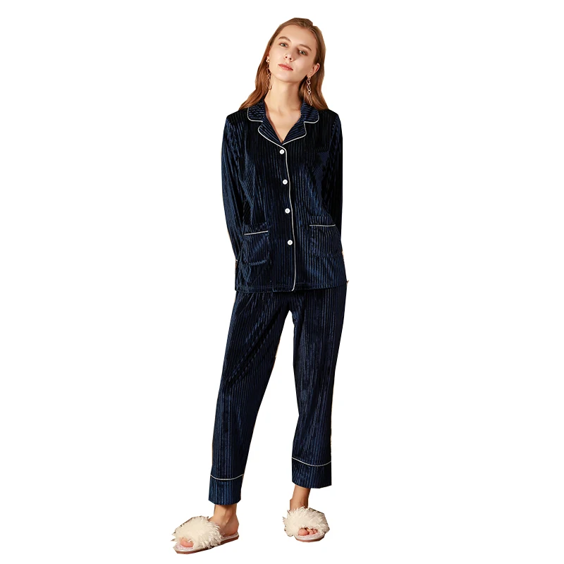 

2021 New high quality custom women winter warm pajamas long sleeve solid color sleepwear set, Picture show/customize