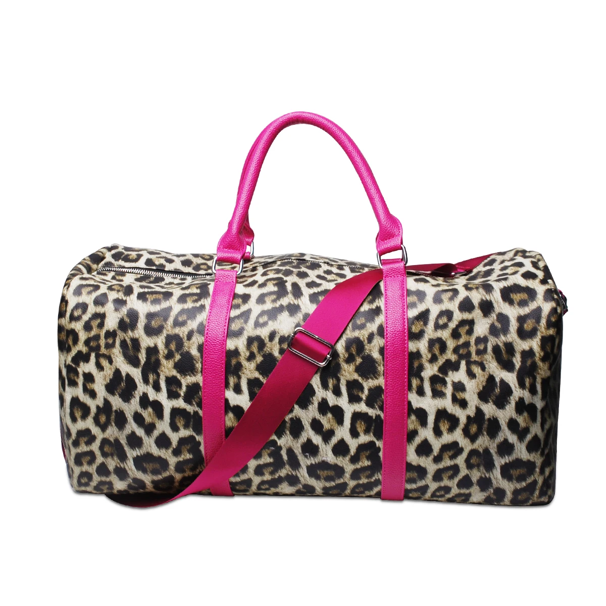 

Women Leopard Weekender Travel Tote Bag Large Capacity Cheetah Duffel Handbag With Pink Shoulder Strap DOM113-1065