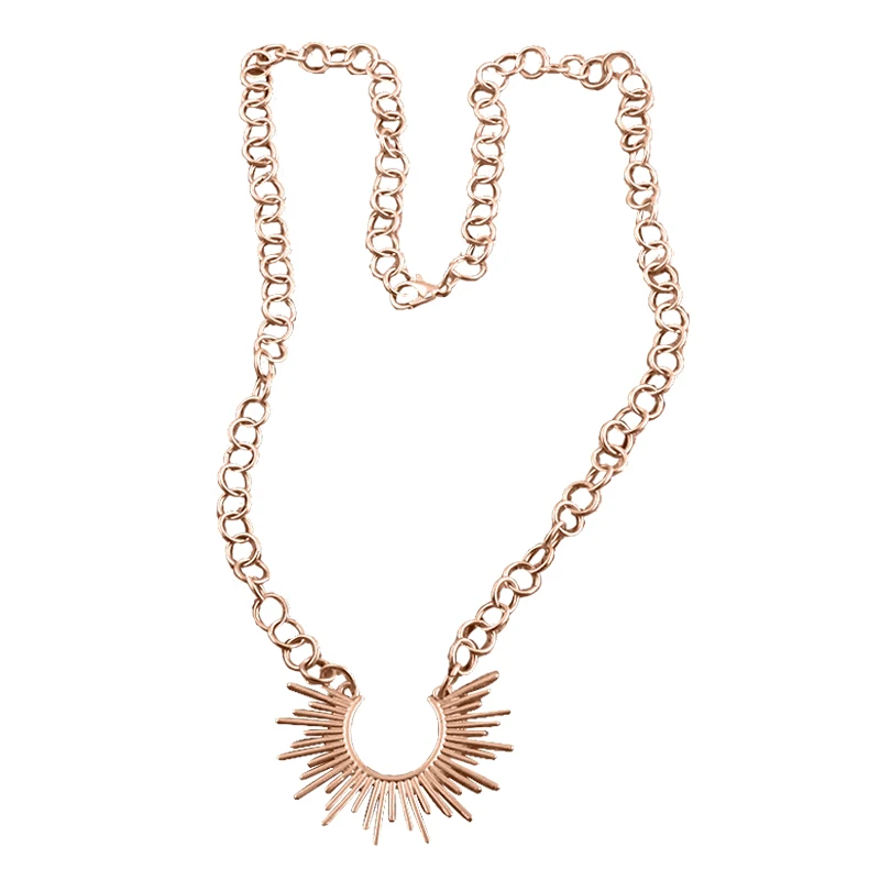 

Fashion Women Bohemian Jewelry Circle Links Chain Boho Necklace Trousers Sunflower Pendant Choker Necklace