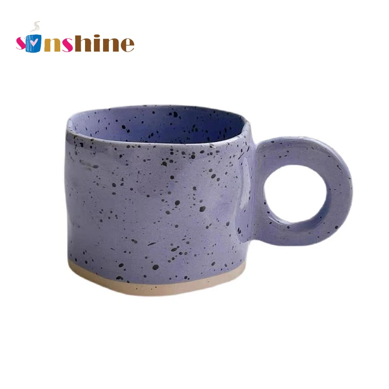 

INS simple style breakfast milk cup wholesale ceramic coffee mugs with handle, White,purple