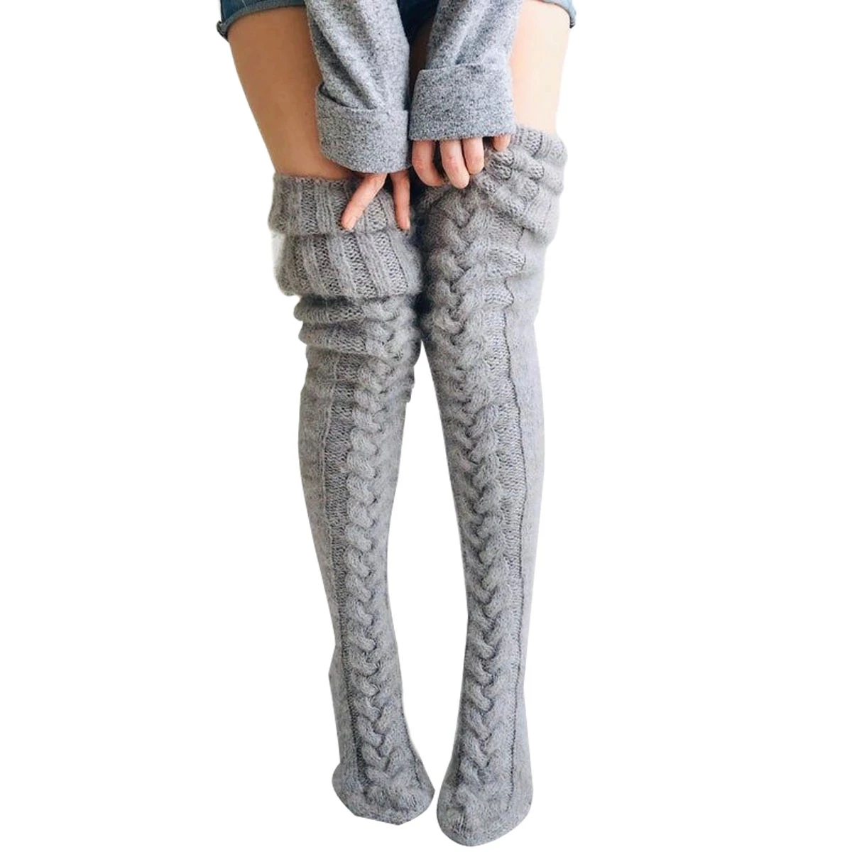 

New Winter Thick Long Knitted Thigh High Socks for Women, Black, red, gray, white, dark gray, pink