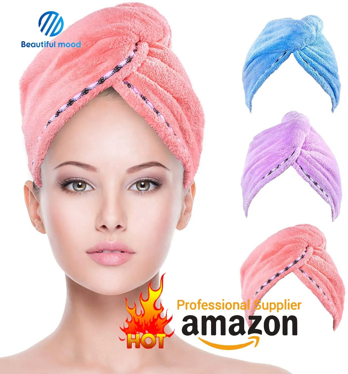 

Wholesale turban microfiber terry dry hair towel Shower spa head wrap hair drying