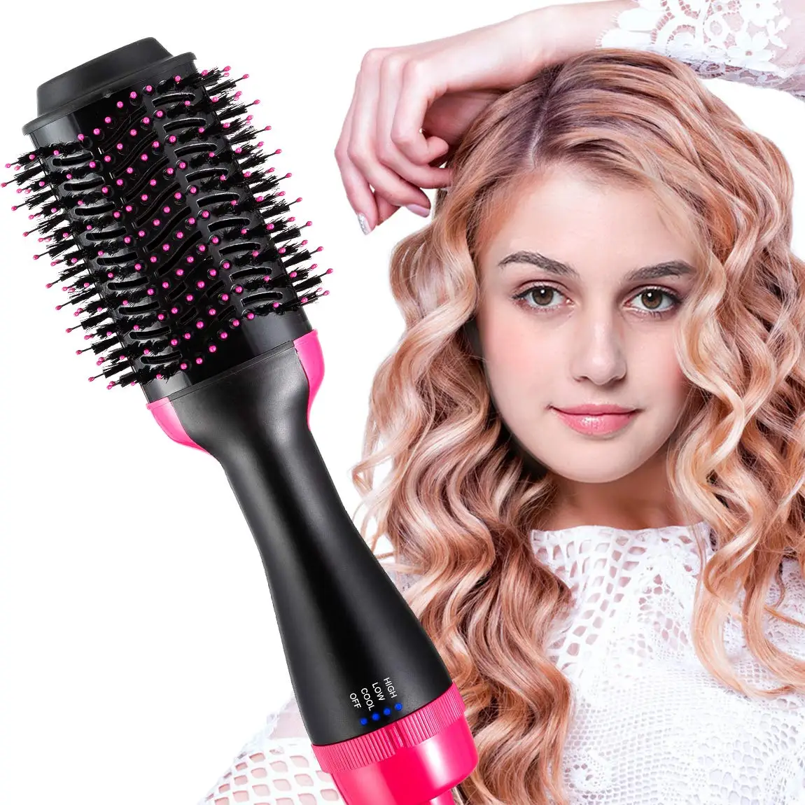 

3 in 1 Styling dryer Brush electrical rotating hot air comb hair brush straightener, Black