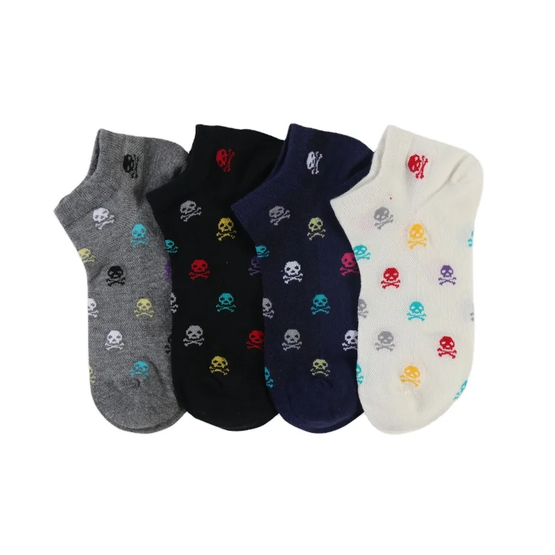 

Bulk Personality Skull Halloween Men Sweat Soft Thin Ankle Cotton Socks, As pic