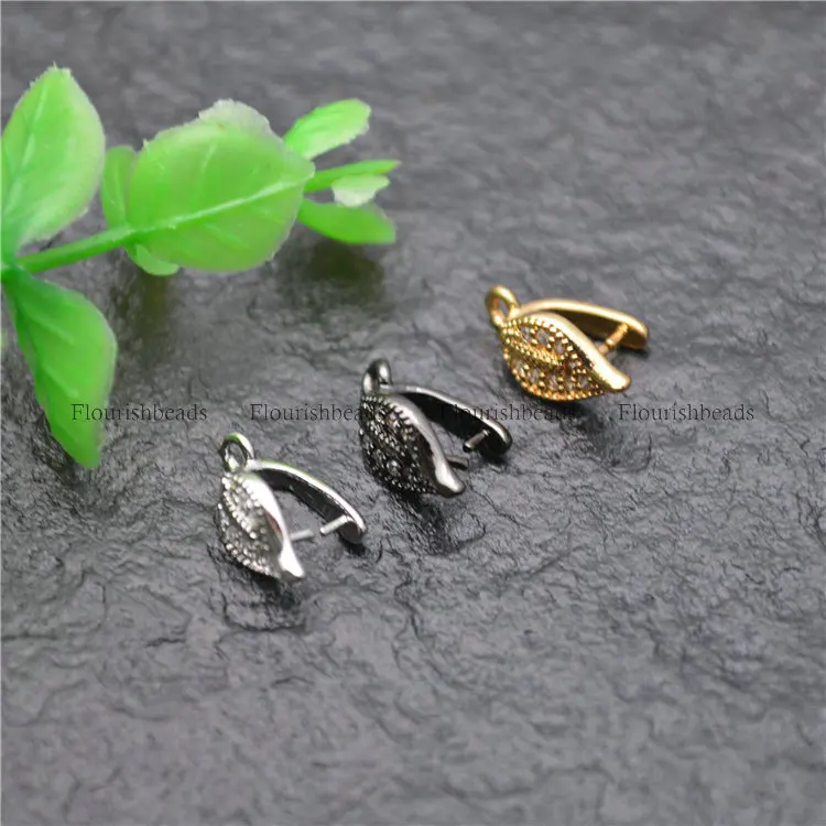 

Leaf Shape CZ Paved Pinch Clip Bail Pendant Connectors Jewelry Bails