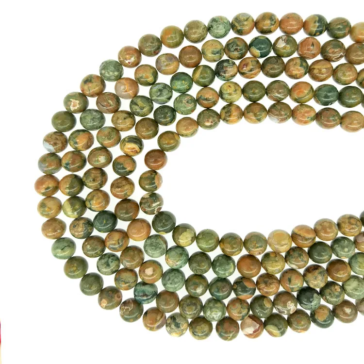 

4-12mm Gemstone Loose Beads Natural Round Green Rhyolite Agate Crystal Energy Stone Healing Power for Jewelry Making, 100% natural color