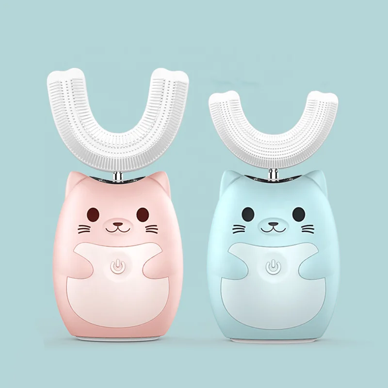 

Wholesale U shape Set Rechargeable USB Animal Cartoon Child Smart LED Silicone tooth brush toothbrush