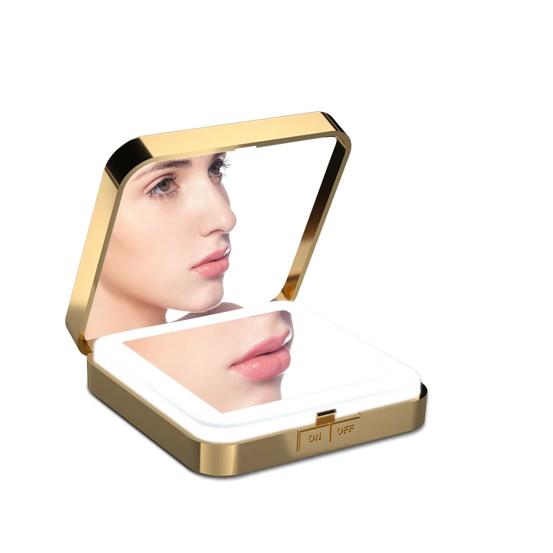 

Personalized Compact Mirror Gold Color Lighted Compact Mirror, White;black