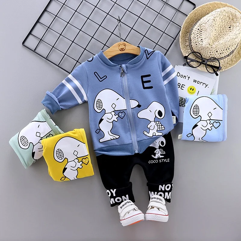 

2020 Spring baby girl boy Snoopy long sleeve two piece set children clothes, Four colours(as pictures)
