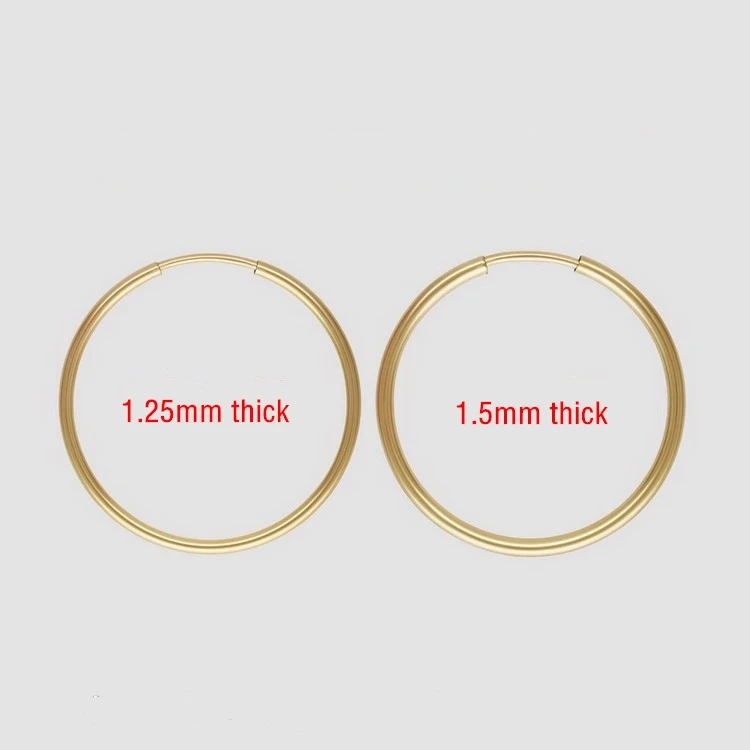 Fashion Genuine 1.5mm Thick Circle Endless Hoops Jewelry Boho Gold Earrings