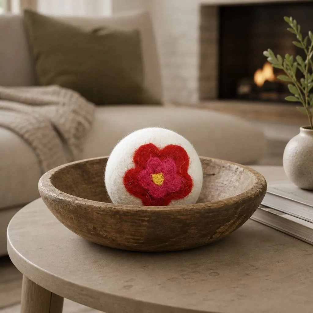 Decorative Felt Ball in Wooden Bowl
