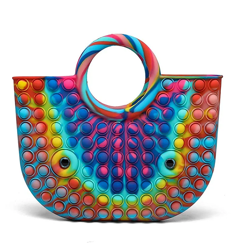 

Novelty Funny Hand Bag Push Bubble Popit Silicone Handbags For Women 2021, Black, gray,blue,white,rainbow