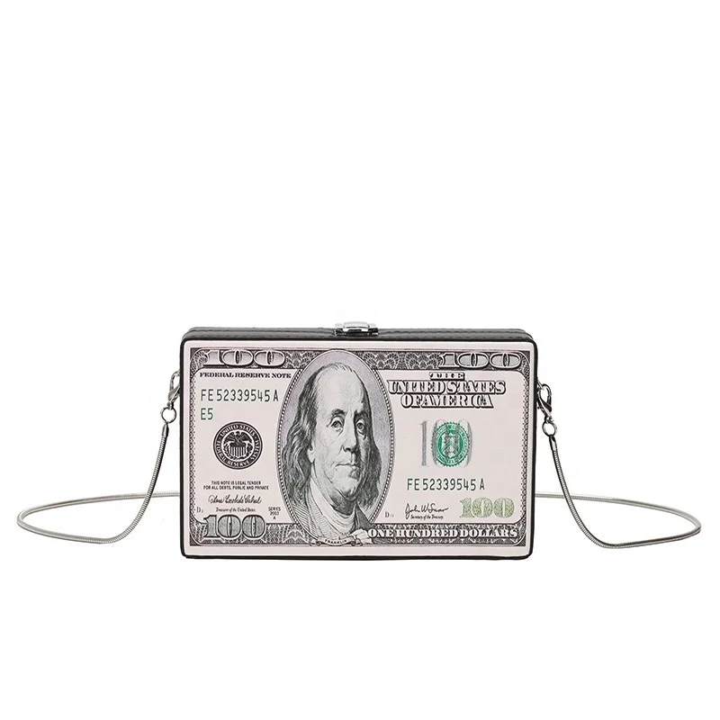 

New Designer dollar clutch bag money bag chain handbag, Black