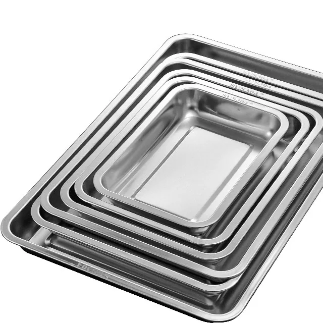 

Factory rectangle 304 Stainless steel bbq tray plate square pizza baking pan fish serving tray wholesale
