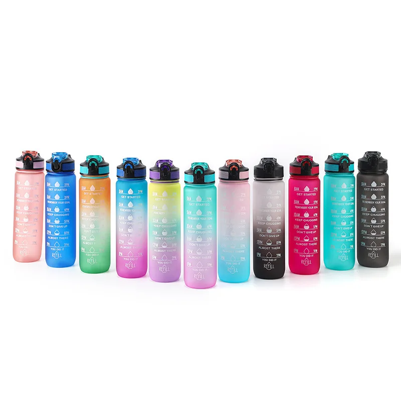 

32oz BPA Free Sport Gym Time Maker Motivational Plastic Water Bottle with Fruit Infuser Motivational Fitness Water Bottle