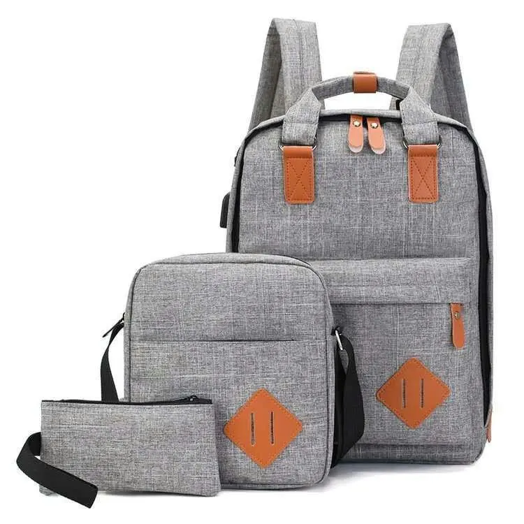 

Customized logo backpack male student trend USB rechargeable schoolbag leisure three piece computer bag female Backpack, Customizable