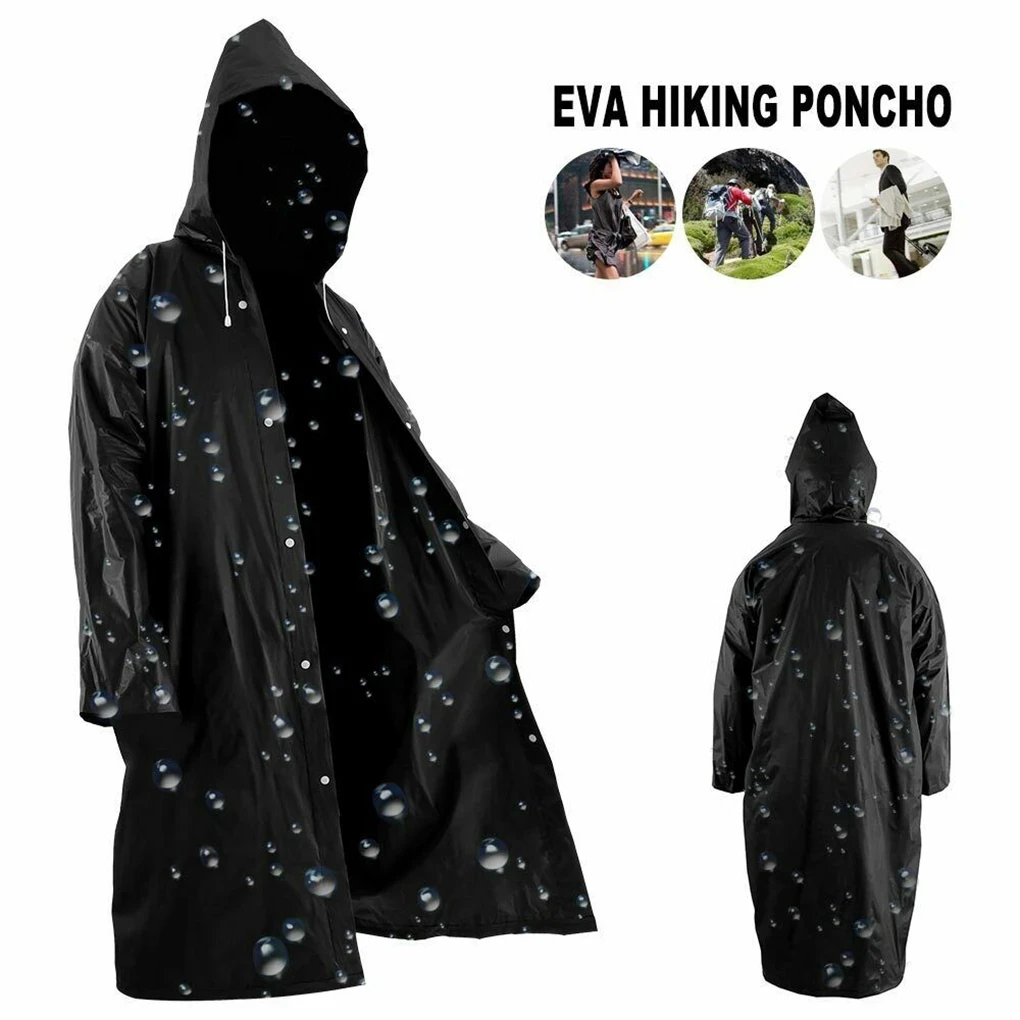 

High Quality 1PC 145*68CM EVA Unisex Raincoat Thickened Waterproof Rain Coat Women Men Black Camping Waterproof Rainwear Suit