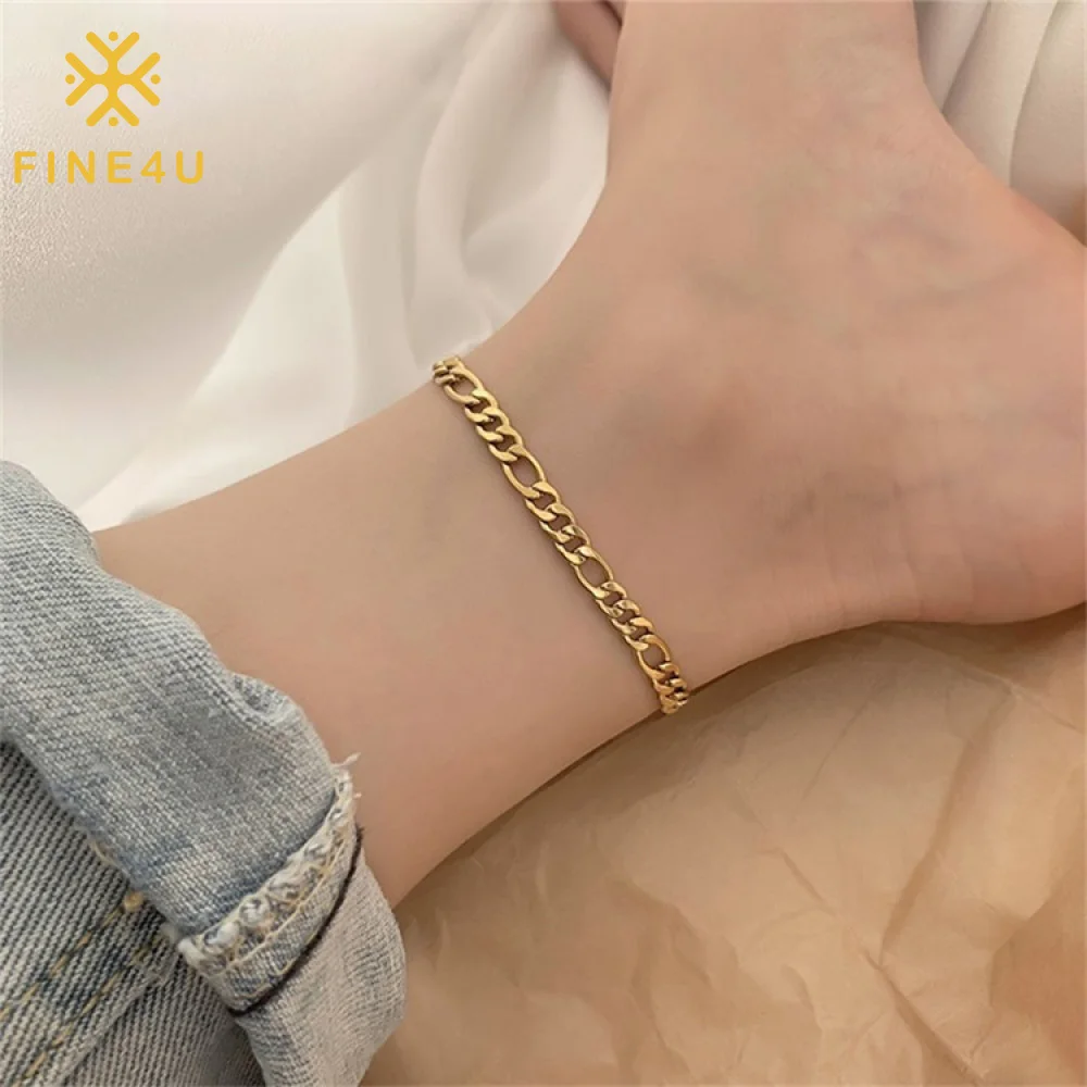 

Hip Hop Fashion Jewelry 14K Gold Plated Stainless Steel Cuban Link Figaro Anklets For Women Non Tarnish
