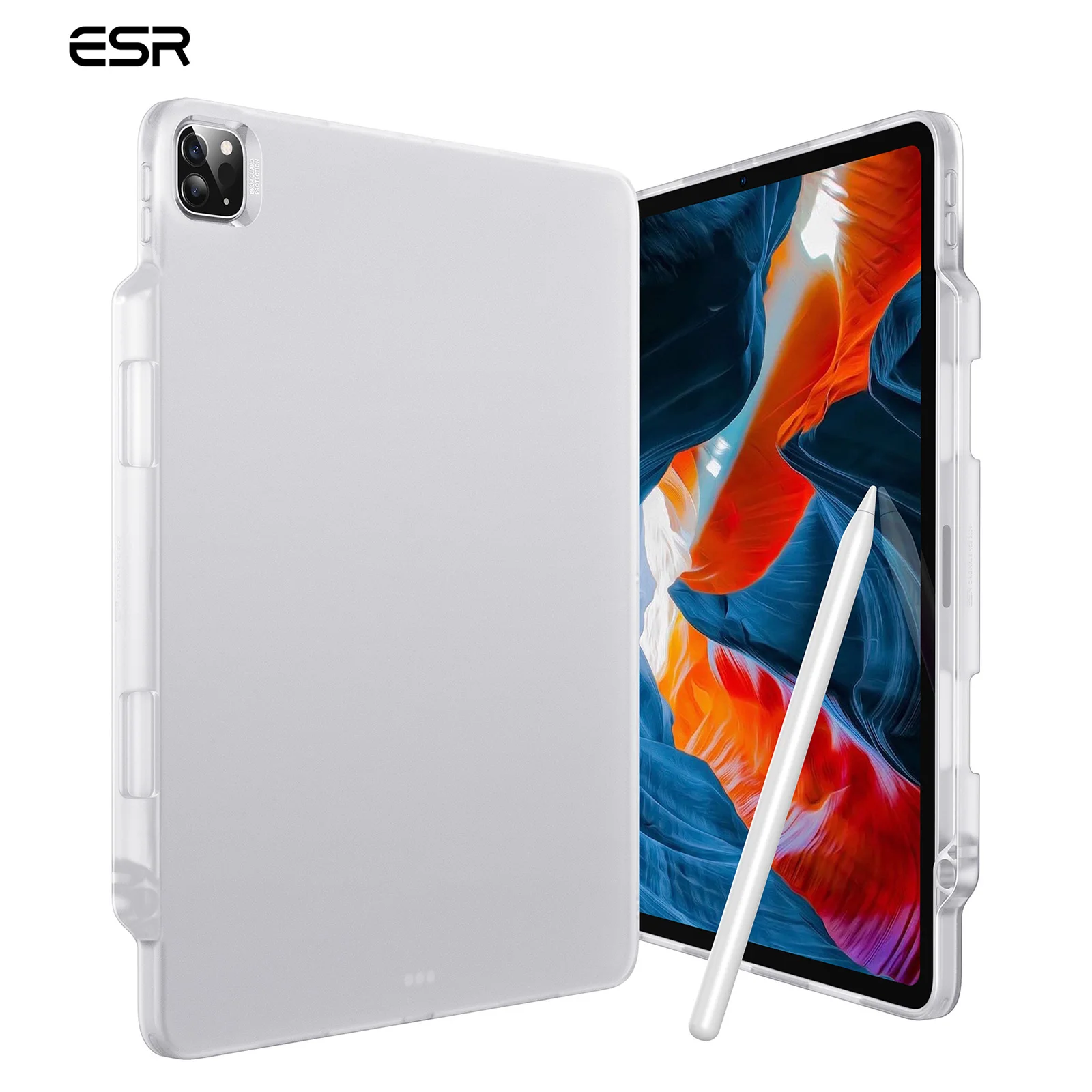 

ESR Amazon best selling Transparent Clear TPU Back Cover Pencil holder Tablet Case for iPad Pro 12.9 2021 No front cover