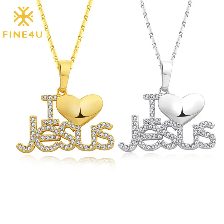 

Do not fade religious jewelry 18K gold plated cubic zircon alloy I love Jesus pendants necklace, Steel/gold/rose gold