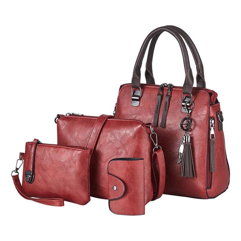 

Hot Selling purse tote bag shoulder bag 4 pieces one set pu leather lady handbag set, 4 colors