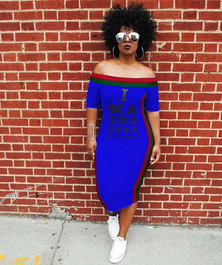 

Summer Fashion Dresses 3XL Off Shoulder tight letter Print new arrivals 2021 dress