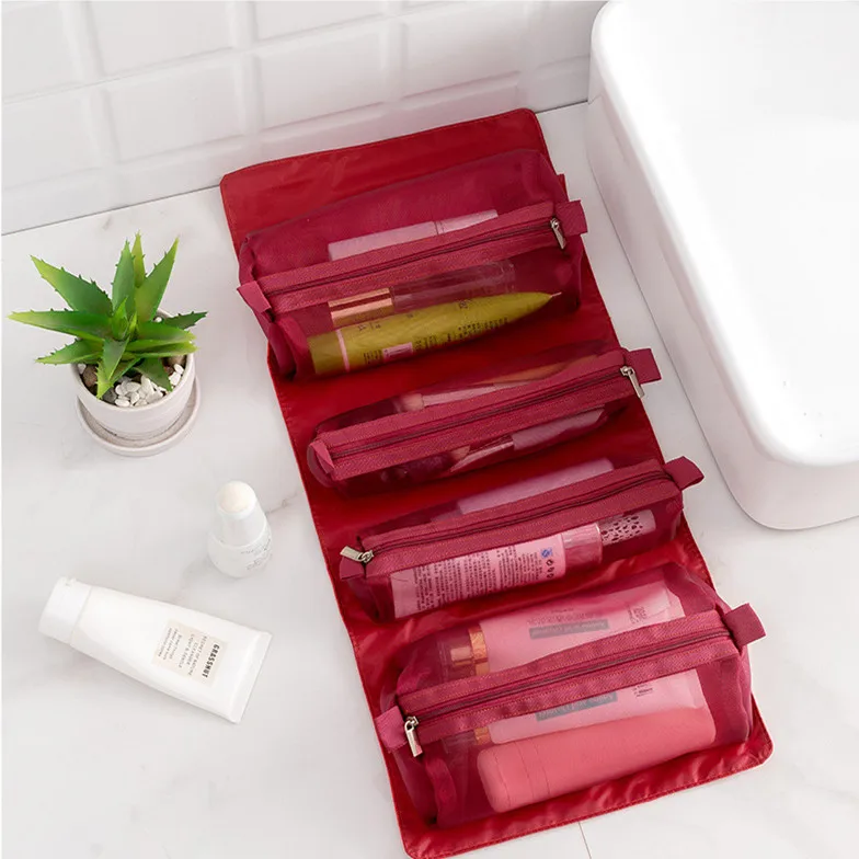 

Portable Fold Wash Gargle Lazy Make Up Bag Oxford Cloth Mesh Cosmetic Bag Custom Waterproof Pu Travel Makeup Bag, As pictue