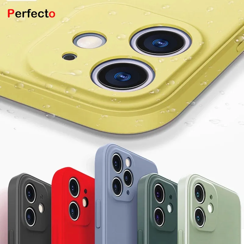 

2020 New Arrive Luxury Square Liquid Silicone Soft Phone Case For iPhone 12 Mini 11 Pro X XR XS SE Phone Cover