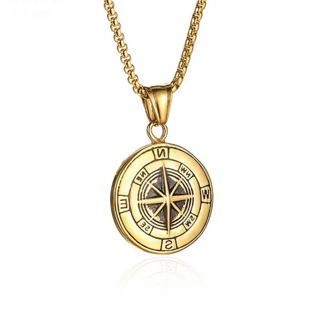 

New Fashion Wholesale Antique Silver Plated Stainless Steel Men's Compass Pendant Necklace, Antique gold,antique silver,antique black