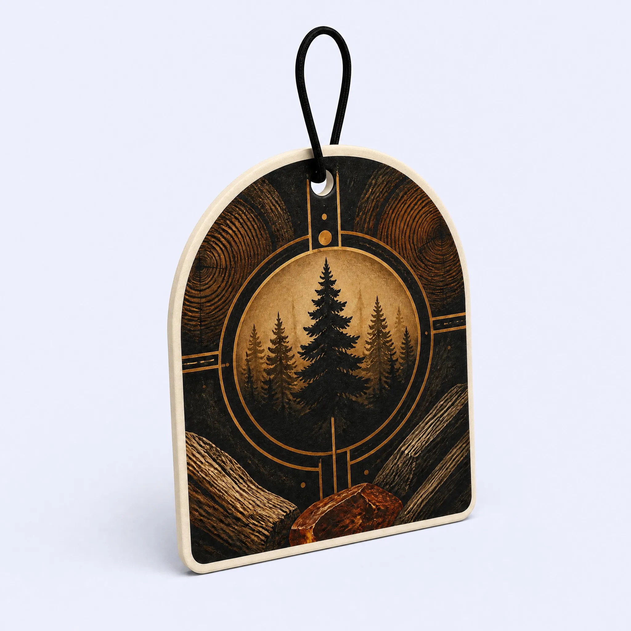 45-Degree Standing View of Arched Alpine Forest Car Air Freshener Card