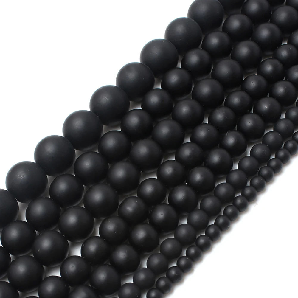 

New Style 4mm/6mm/8mm/10mm/12mm Dull Polish Agates Onyx Matte Black Glass Beads For Jewelry Making