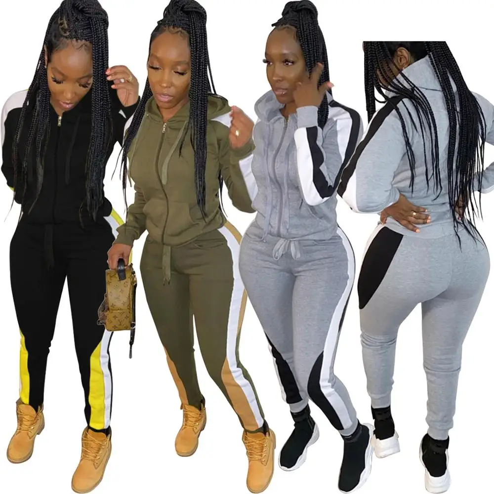 Women Jogger Sweater Sets Female Clothing Plus Size S-3XL Color Splicing Two Piece Sets Turkey Clothes Matching Set RS00112