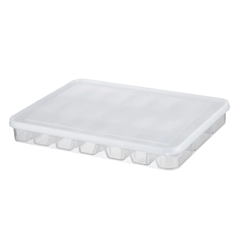 

single layer 21 Lattice Fresh-keeping Dumpling Box Frozen Quick-frozen Home Tray Refrigerator Frozen Wonton storage container, Clear transparent