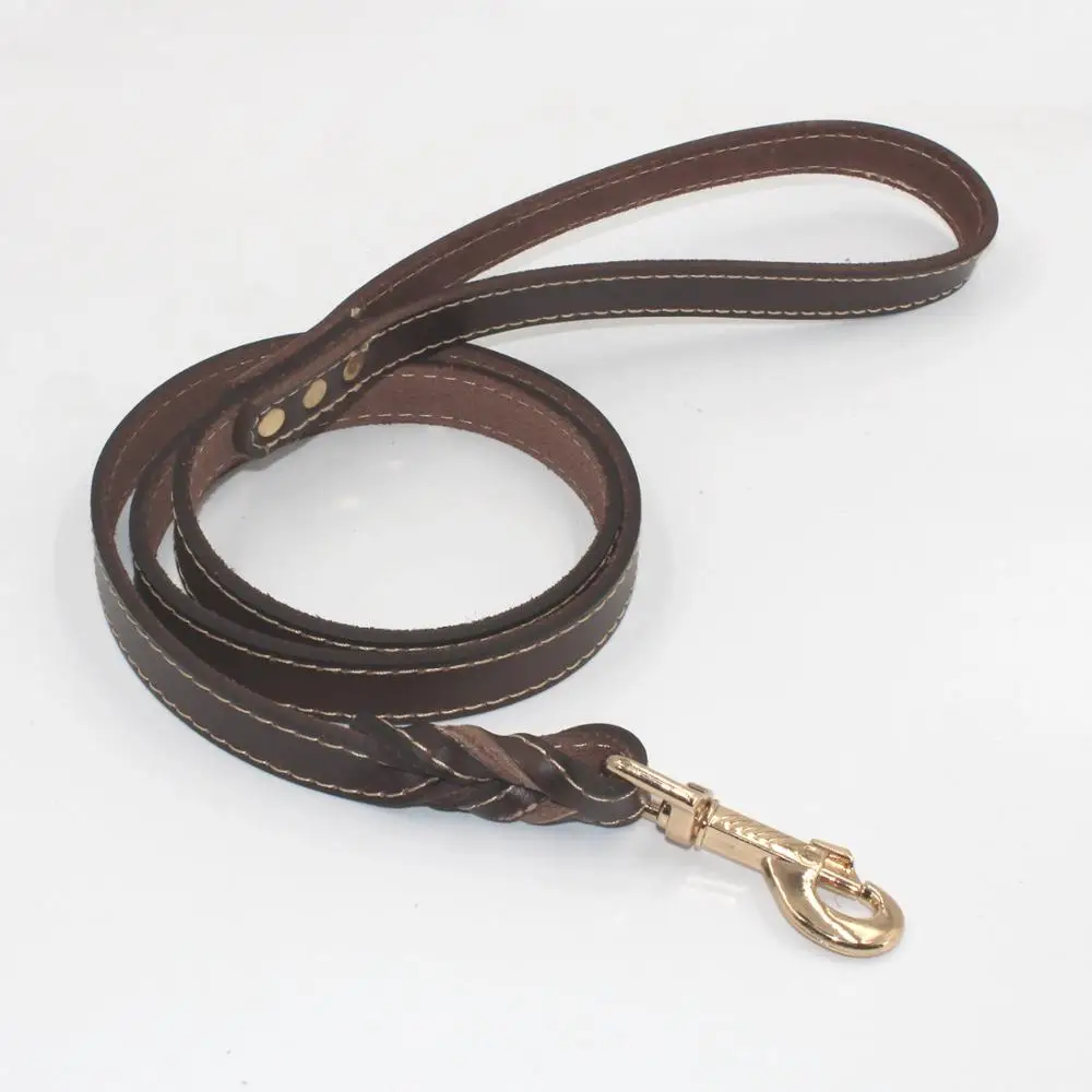 

Kingtale pet soft real genuine leather small dog leash handle lead for dogs, Brown, black