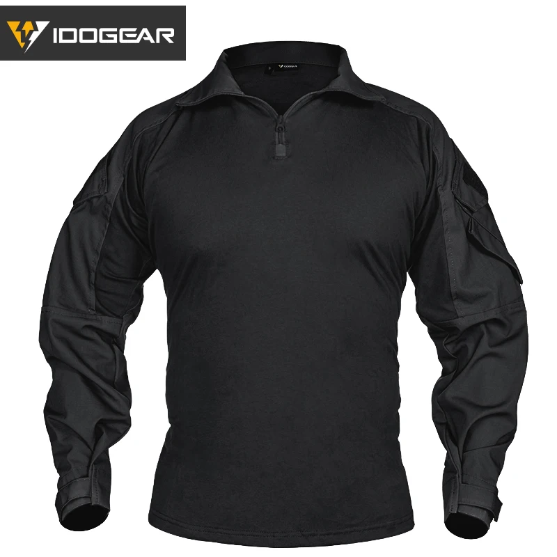 

IDOGEAR Men Rapid Assault Black Tactical Top Long Sleeve Shirt Combat Clothing G3 Combat Shirts with Elbow Pads