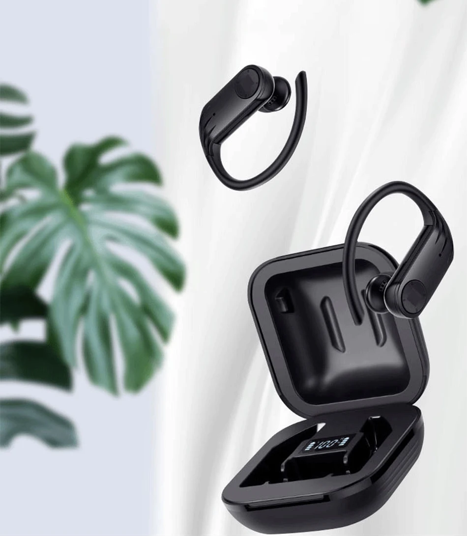 Noise Cancel TWS Bluetooth Headset Sports Waterproof Ear Hook Wireless Earphone With LED Digital Display - ANKUX.COM