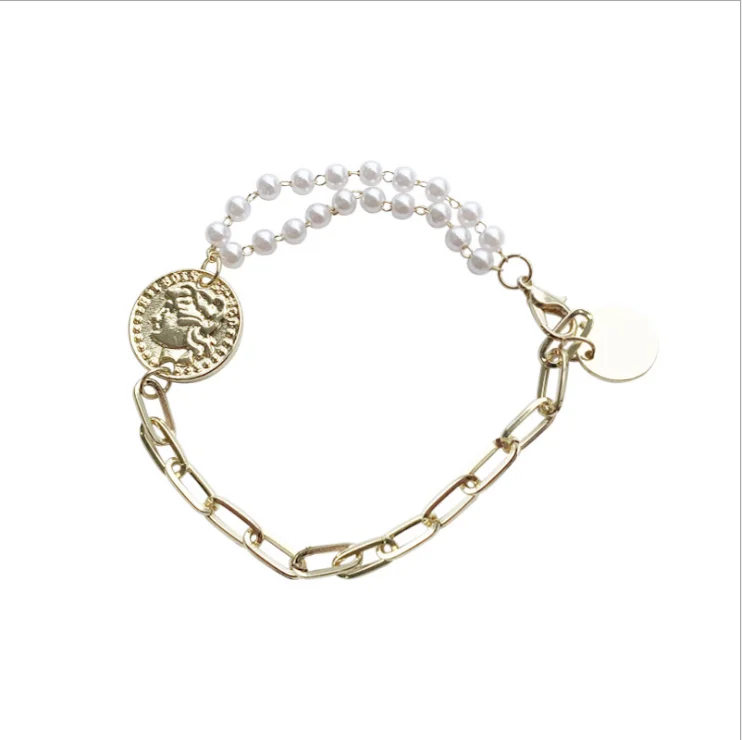 

New double-layer portrait pearl bracelet chain splicing bracelet temperament simple jewelry for women, Customized color