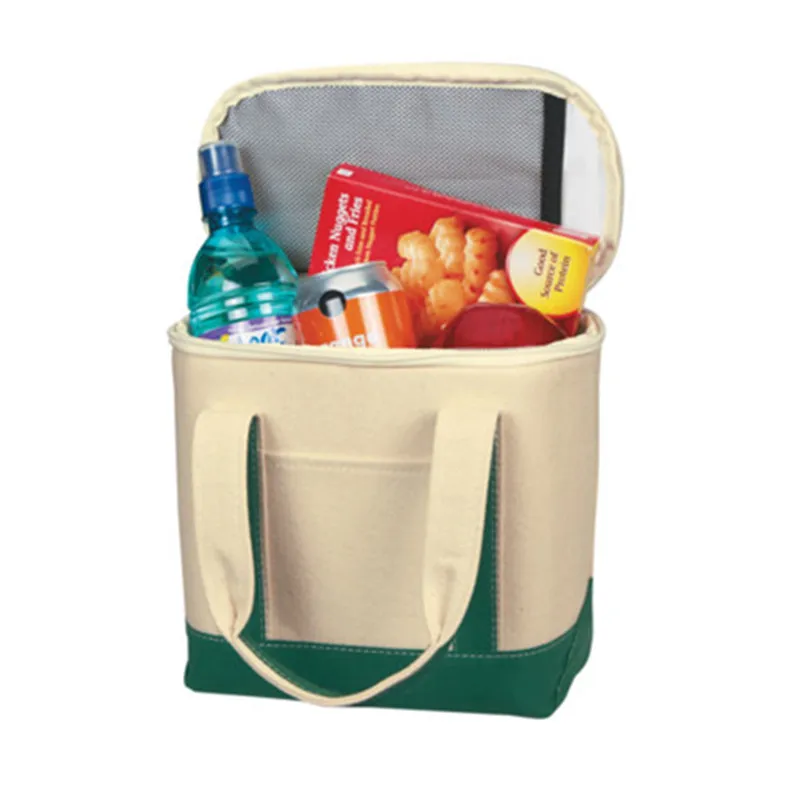 

for women and school kids zipper reusable cotton canvas insulated lunch thermal cooler bag, Customized color