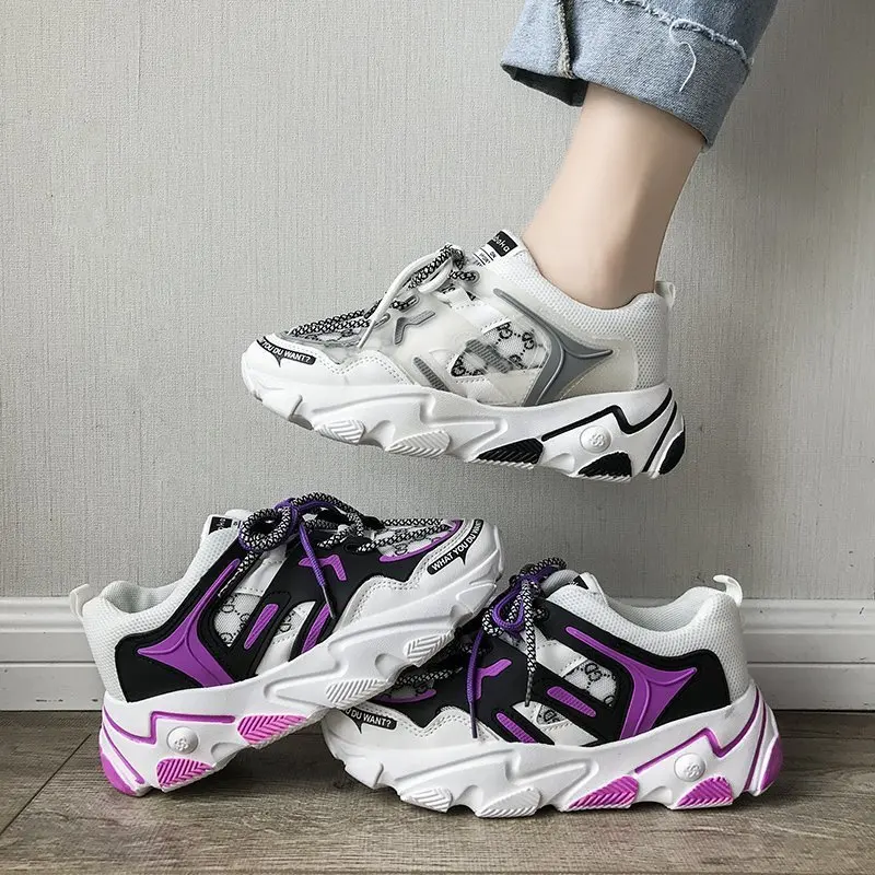 

Mesh Sport Ladies Shoes 2021 women's fashion Shoes Female Cluncky Sneakers Walking casual shoes, Purple/grey
