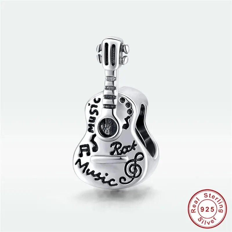 

Original Pan Charm 100% 925 Sterling Silver Simple Guitar Beads Retro Jewelry fit Bracelet DIY Woman Gift Making Jewelry
