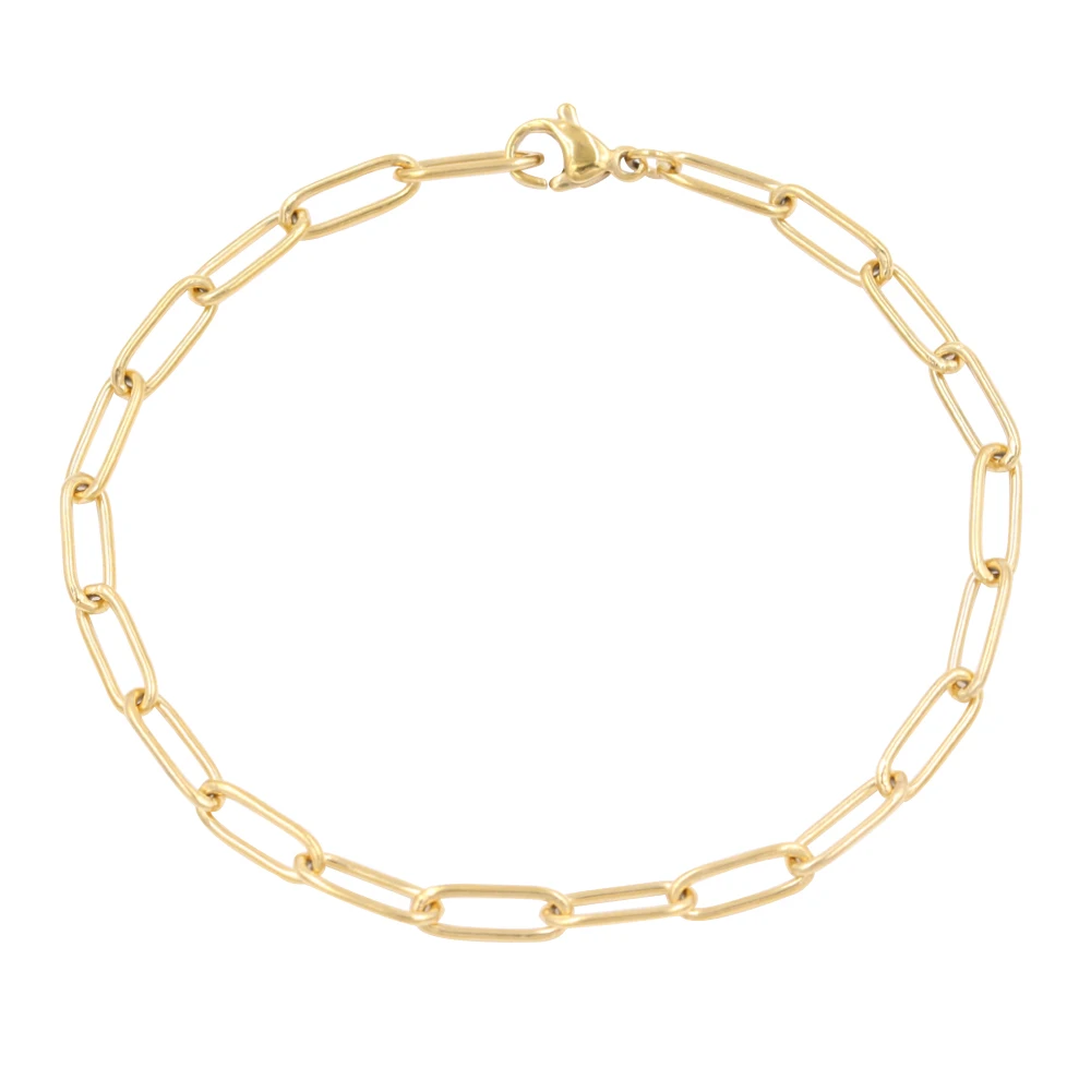 Dainty Stainless Steel Oval Link Chain Gold Plated Paperclip Bracelet