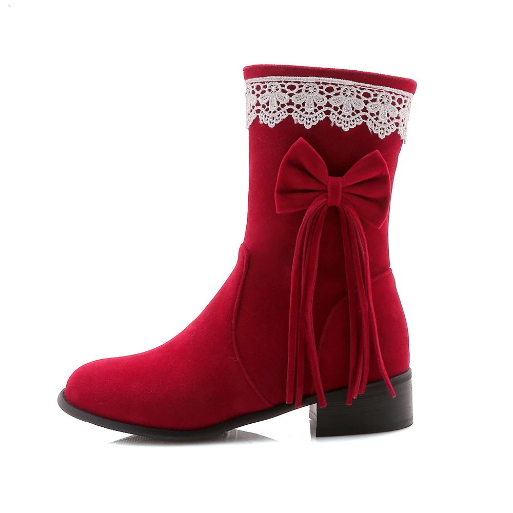 

Winter Tassels Round head solid color Zippers Thick-heeled women's booties