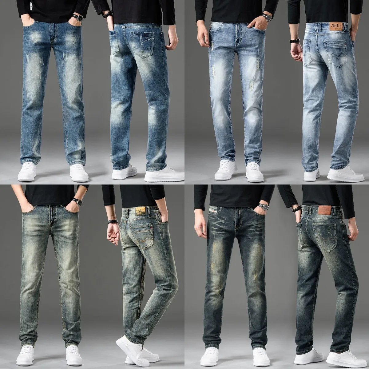 

New men's jeans straight leg jeans ripped tights elastic men's jeans cheap wholesale clothing