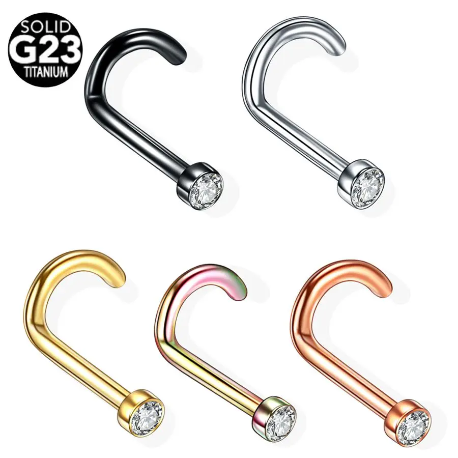 

Wholesale G23 Titanium 20G Nostril Earring Piercings CZ Crystal Nose Stud Piercings Gem Nose Rings Nariz Screw Piercing Jewelry