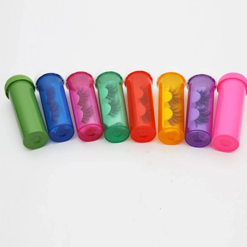 Unique Eyelash Packaging Pill Bottle Case Own Brand Private Label Custom Box Dramatic Fluffy Wispy 25MM 3D Mink Eyelashes