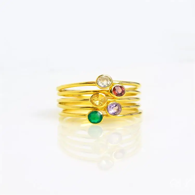 

925 Sterling Silver Multiple Dainty Stackable Gemstone Gold Rings for Mother