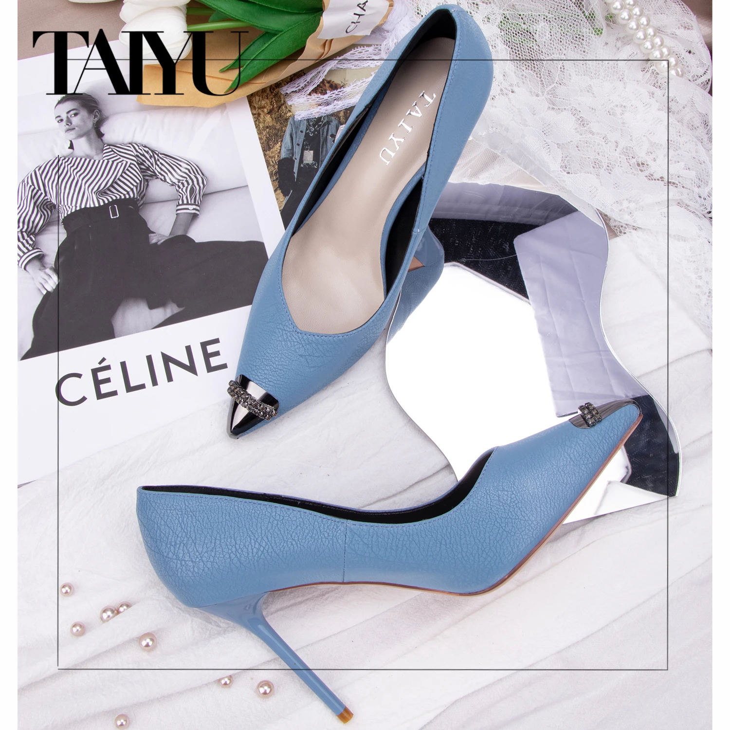 

Custom Pu Ladies High Heel Pointed Toe Dress Pumps Female Heel Women's Pump Shoes pumps, Black/blue/khaki/silver