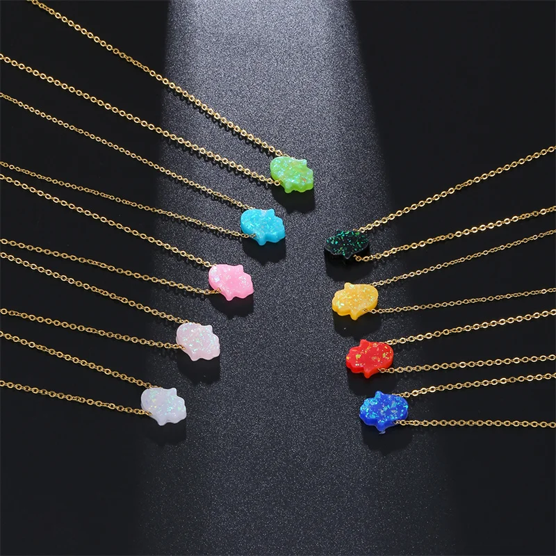 

New Trend Charms Jewelry 18K Gold Stainless Steel Chains 9 Styles Cute Resin Pendant Hand Necklace For Women, Picture