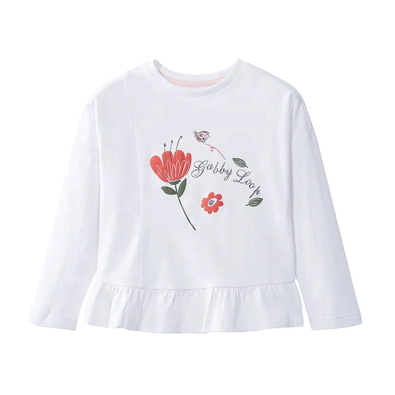 

Gabby Loop Kids Floral Print Graphic Tees For Girls Long Sleeve White T-Shirt Summer Preteen Girl Clothes